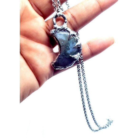 Moss agate moon crystal Necklace handmade crescent moon gothic metalwork - Picture 10 of 12